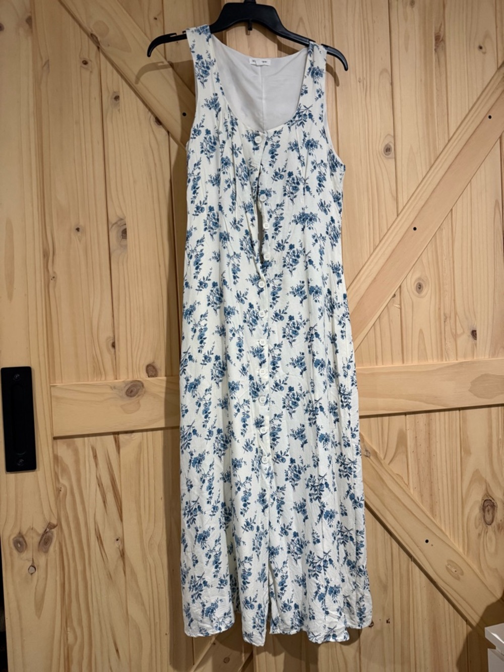 Unk White Floral Midi Dress with Blue Print